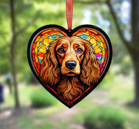 Cocker Spaniel Golden Stained Glass Effect Heart Suncatcher